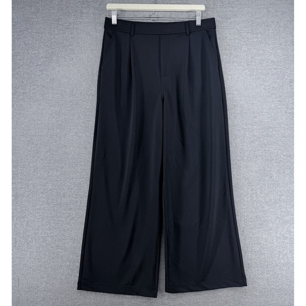 Halara Wide Leg Pleated Dress Pants Women Size Large Petite Black Pull On